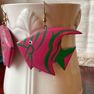 Vintage Pink & Green Fish Dangle Earrings